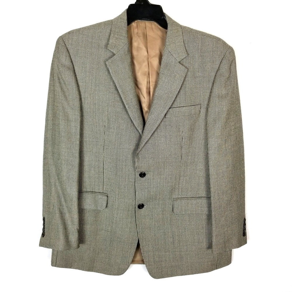 Chaps Ralph Lauren Men Silk Wool Jacket Blazer Beige Printed‎ 42R